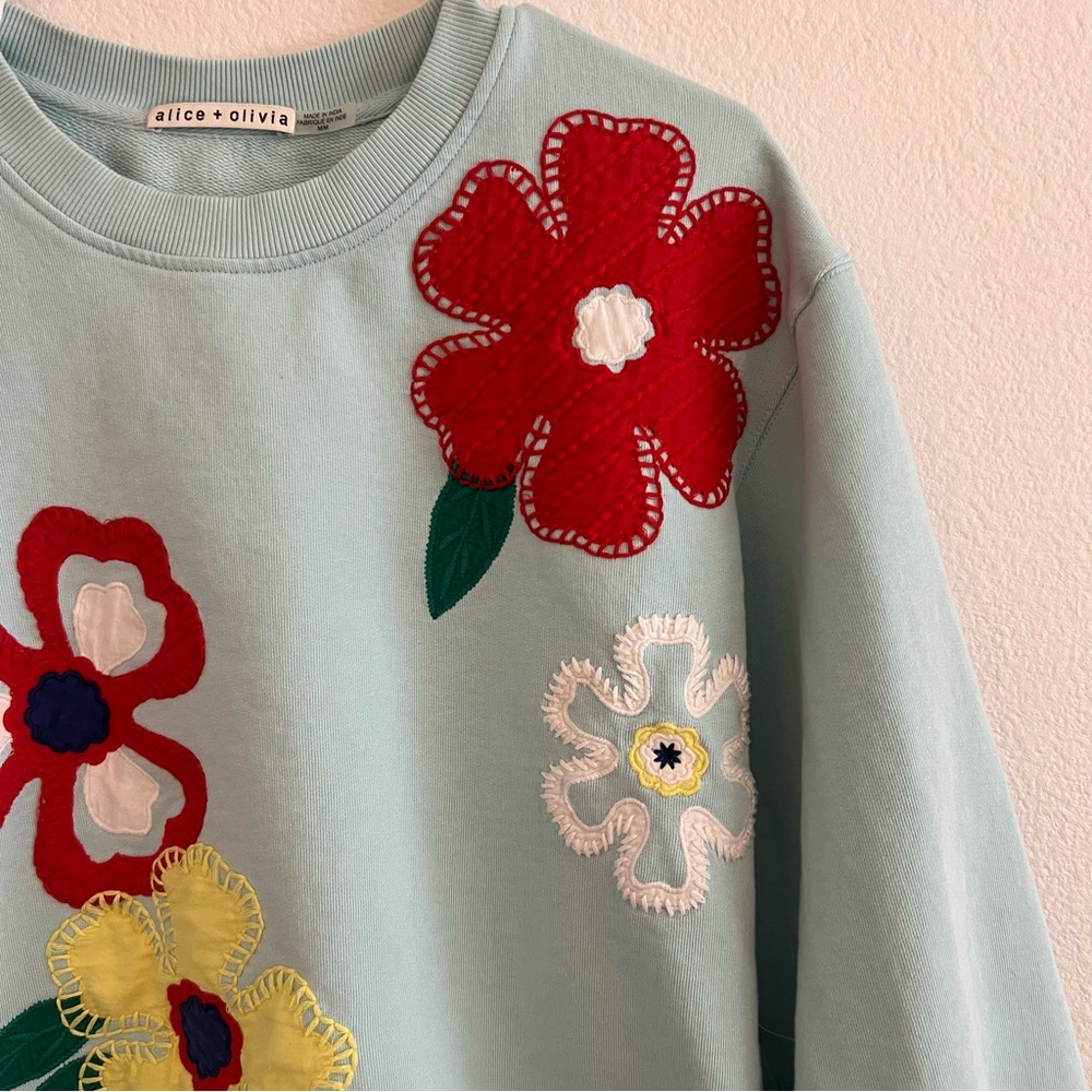 Alice + Olivia Gaia Embroidered Blouson Sleeve Sweatshirt - Blue - Picture 5 of 9